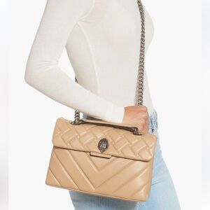 NEW Kurt Geiger Kensington X Quilted Leather Shoulder Bag tan